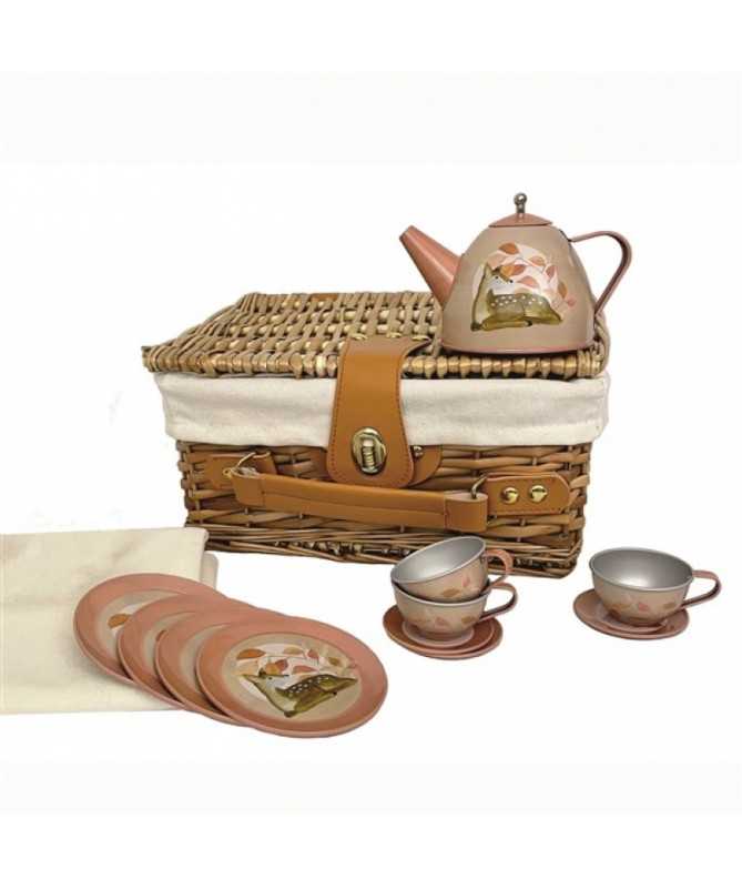 Set de thé en métal Faon dans sa valise en osier - Dinette - Jouets  d'imitation - Baraka Jeux